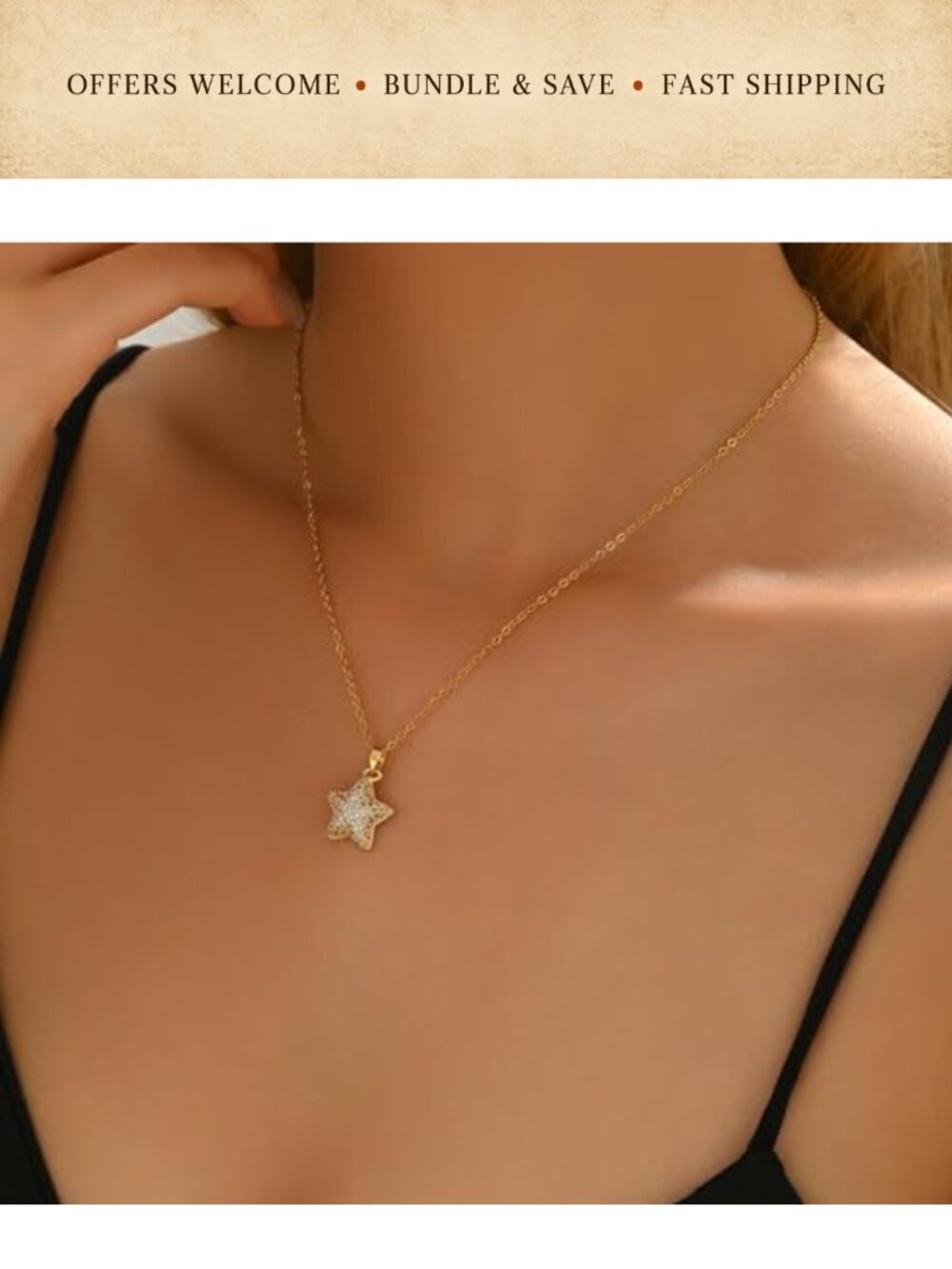 18K Gold Plated Necklace Cubic Zirconia Pendant Adjustable Chain - Picture 4 of 6